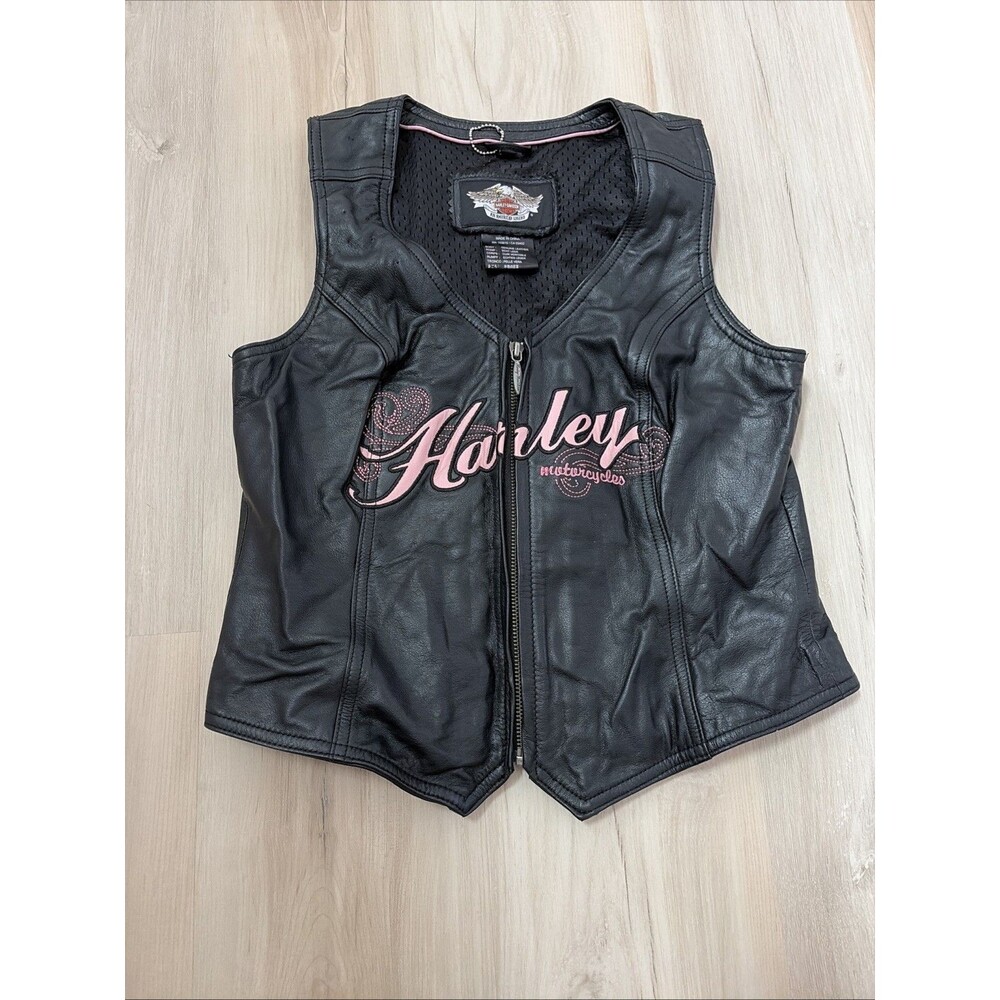 Vintage Harley Davidson Women’s Pink & Black Leather Vest/Size Small